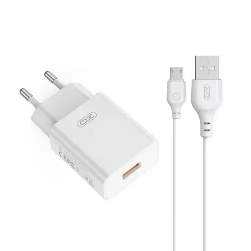 Incarcator Retea Cu Cablu microUSB XO Design L127, 18W, 3A, 1 x USB-A (Alb)