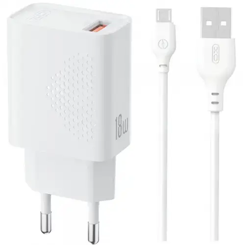 Incarcator Retea Cu Cablu microUSB XO Design L159, 18W, 3A, 1 x USB-A (Alb)