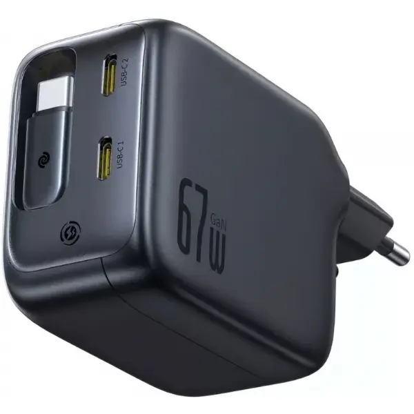 Incarcator Retea Cu Cablu USB-C Baseus EnerCore CJ11, 67W, 3.35A, 2 x USB-C, Negru E0121E00