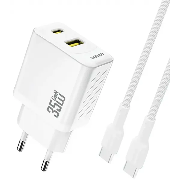 Incarcator Retea Cu Cablu USB-C Dudao A27Max, 35W, 1 x USB-A - 1 x USB-C, Alb