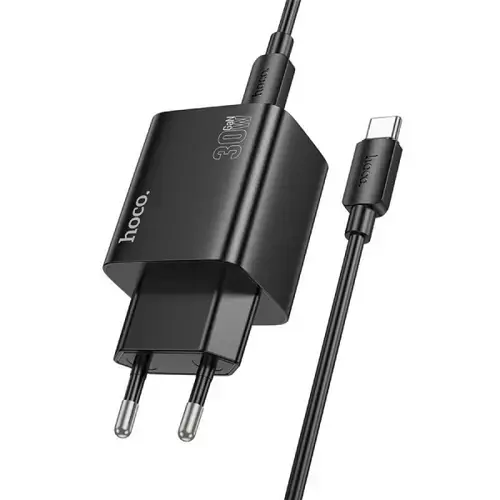 Incarcator Retea Cu Cablu USB-C HOCO N56, 30W, 3A, 2 x USB-A - 2 x USB-C (Negru)