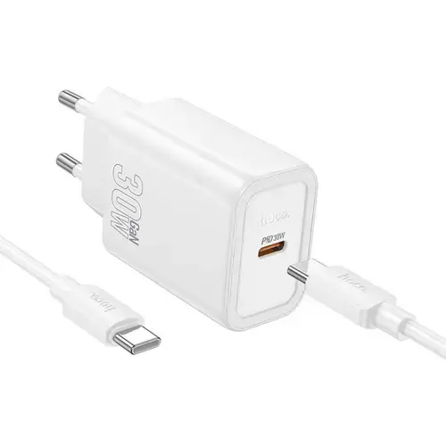 Incarcator Retea Cu Cablu USB-C HOCO N62, 30W, 3A, 1 x USB-C (Alb)