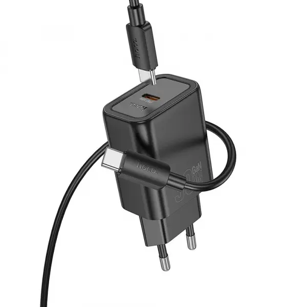 Incarcator Retea Cu Cablu USB-C HOCO N62, 30W, 3A, 1 x USB-C, Negru