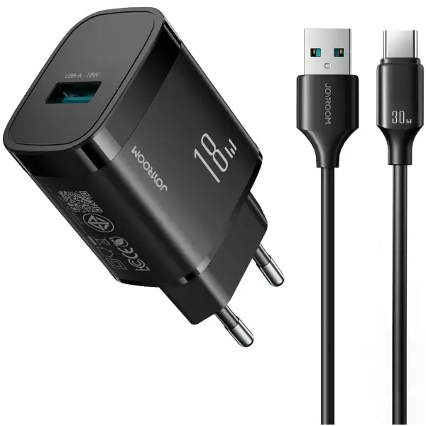 Incarcator Retea Cu Cablu USB-C Joyroom JR-TF4, 18W, 3A, 1 x USB-A, Negru