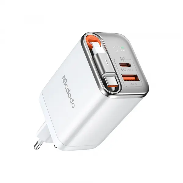 Incarcator Retea Cu Cablu USB-C McDodo CH-4103 FreeGo Display, 67W, 3.35A, 1 x USB-A - 1 x USB-C, Alb