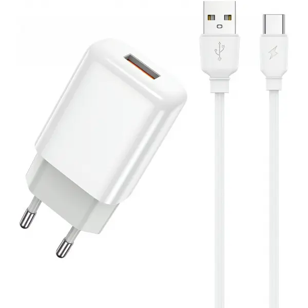 Incarcator Retea Cu Cablu USB-C Prestico F9S, 12W, 2.4A, 1 x USB-A, Alb