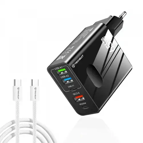 Incarcator Retea Cu Cablu USB-C Techsuit CHC1 PentaXPower, 25W, 3A, 3 x USB-A - 2 x USB-C (Negru)