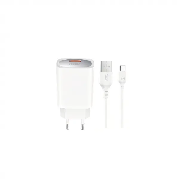 Incarcator Retea Cu Cablu USB-C XO Design CE19, 18W, 3A, 1 x USB-A, Alb