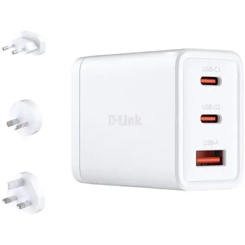 Incarcator retea D-Link, Quick Charge GaN PD 3.0, 65W, 2 x USB Type-C 20.0V / 3.25A max, 1 x USB 5V / 3A , Alb