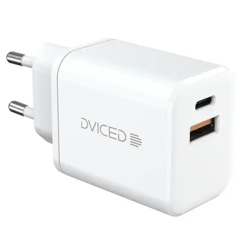 Incarcator retea Dviced DV221008, 35W, GaN, 1 USB-A, 1 USB-C, Cablu USB-C 1.25m (Alb)