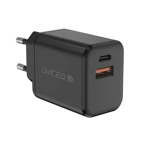 Incarcator retea Dviced DV221009, 35W, GaN, 1 USB-A, 1 USB-C, Cablu USB-C 1.25m (Negru)