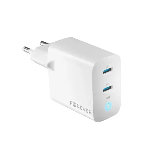 Incarcator Retea Forever TC-06-40CC, 40 W, 3 A, 2 x USB-C, Alb