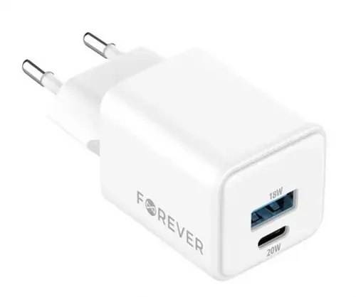 Incarcator Retea Forever TC-08-20AC, 20W, 3A, 1 x USB-A - 1 x USB-C, Alb