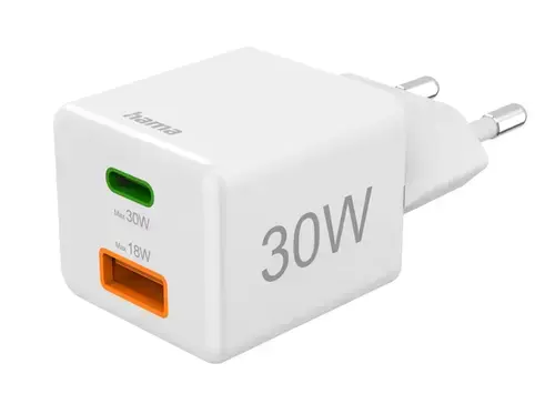 Incarcator retea Hama 201992, 1 x USB-A, 1 x USB-C, 18/30W (Alb)