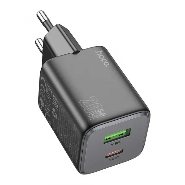 Incarcator Retea HOCO N41, 20W, 3A, 1 x USB-A - 1 x USB-C, Negru