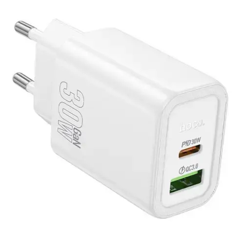 Incarcator Retea HOCO N63, 30W, 3A, 1 x USB-A - 1 x USB-C, Alb