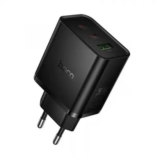 Incarcator Retea HOCO N75, 65W, 3A, 1 x USB-A - 2 x USB-C (Negru)
