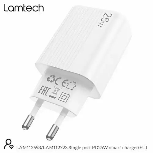 Incarcator retea Lamtech PD 25W, 1xUSB Type-C, Alb