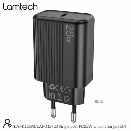 Incarcator retea Lamtech PD 25W, 1xUSB Type-C, Negru