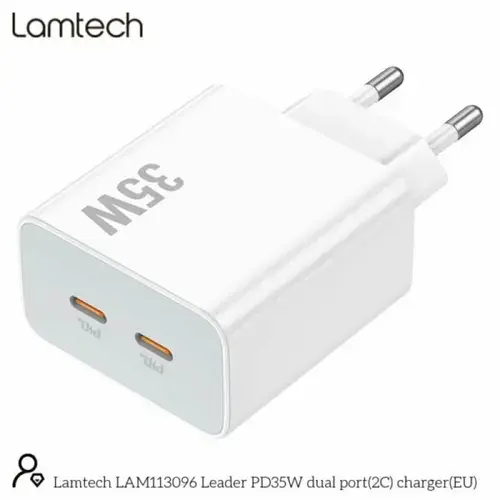 Incarcator retea Lamtech QC3.0 PD 35W, 2 x USB Type-C, Alb
