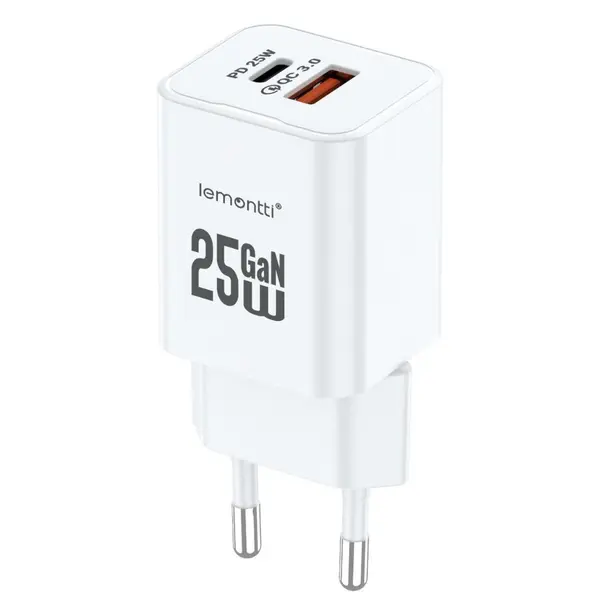 Incarcator retea Lemontti GaN Dual Port, 25W, Alb