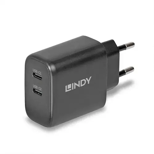 Incarcator retea Lindy LY-73438, 2x USB Type-C, GaN, 65W, Negru