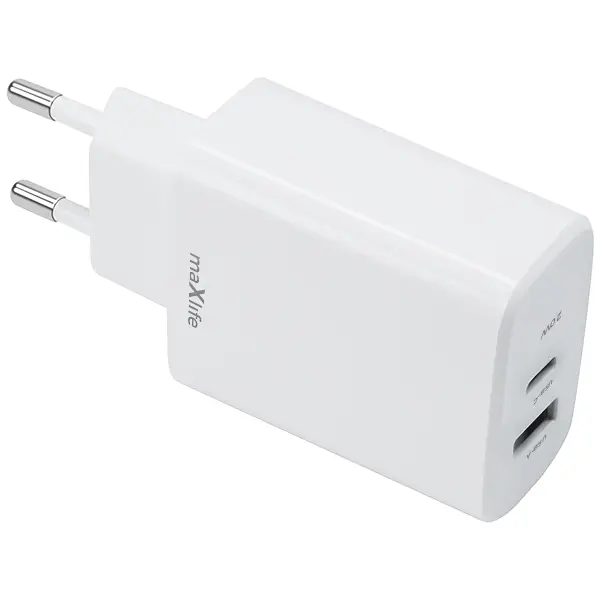 Incarcator Retea MaXlife MXTC-10-20AC, 20W, 3A, 1 x USB-A - 1 x USB-C, Alb