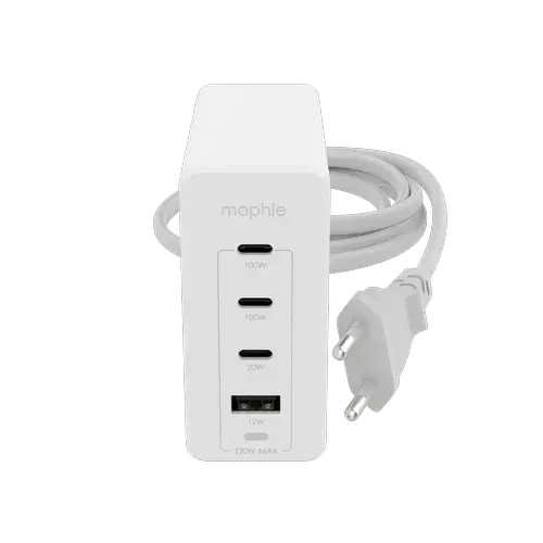 Incarcator retea Mophie Speedport, 120W, Fast Charge, Tehnologie GaN, 3 x USB-C si 1 x USB (Alb)