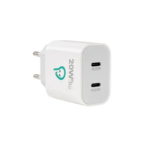 Incarcator retea Spacer SPAR-TYPECQ-02, 20 W, 2 x USB Type-C PD (max 20W) (Alb)