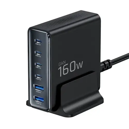 Incarcator retea Tech-Protect DC160W-GAN, 4xUSB-C, 2xUSB-A, 160W, 3A, Quick Charge 3.0, Negru