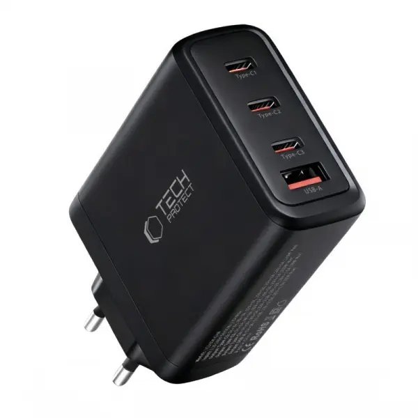 Incarcator Retea Tech-Protect NC140W-GAN, 140W, 5A, 1 x USB-A - 3 x USB-C, Negru