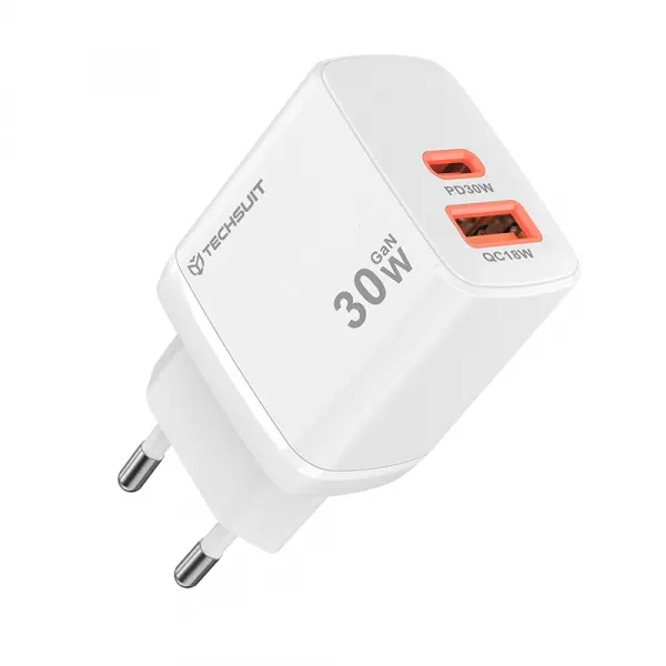 Incarcator Retea Techsuit CH1 Duonix, 30W, 3A, 1 x USB-A - 1 x USB-C, Alb