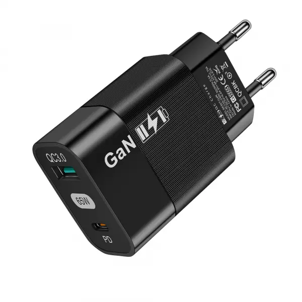 Incarcator Retea Techsuit CHPD131, 65W, 3.25A, 1 x USB-A - 1 x USB-C, Negru