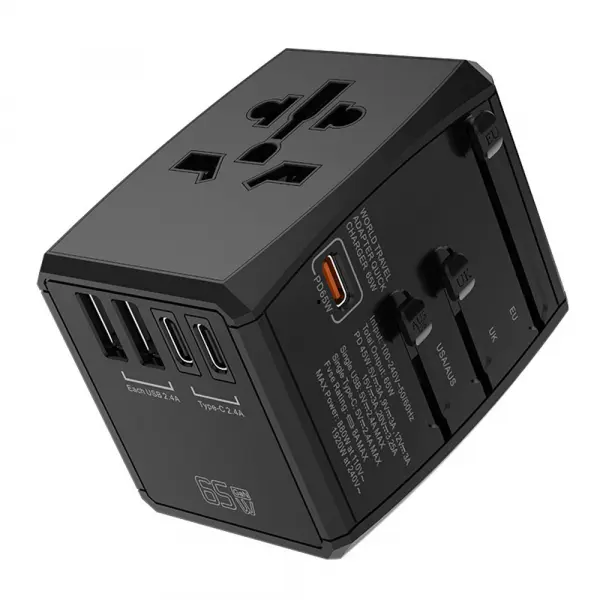 Incarcator Retea Techsuit HHT906 Travel, 65W, 3.25A, 2 x USB-A - 2 x USB-C, Negru