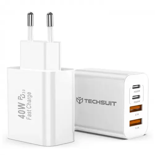 Incarcator retea Techsuit PowerXQuad CH4, 40W, 2 x USB-A, 2 x USB-C (Alb)