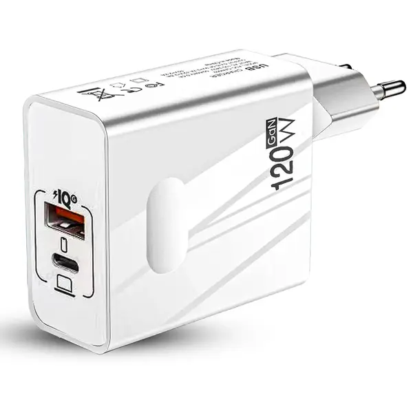 Incarcator Retea Timebox, 2 Porturi, 120W, 1 x Type-C, 1 x USB , C 3, Alb - Default Title