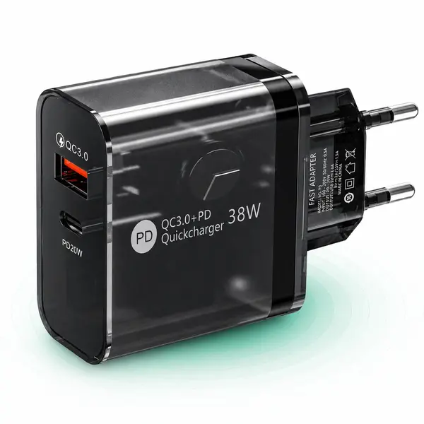 Incarcator Retea Timebox, 2 Porturi, 38W, 1 x Type-C, 1 x USB , C 3, Negru - Default Title