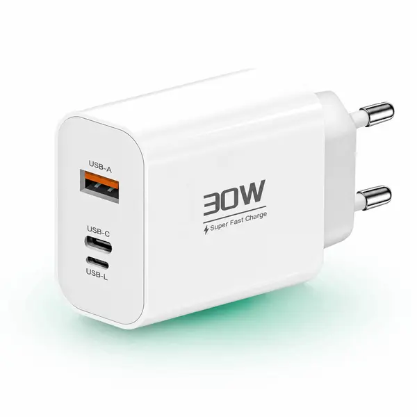 Incarcator Retea Timebox, 3 Porturi, 30W, 1 x Type-C, 1 x USB, Alb - Default Title