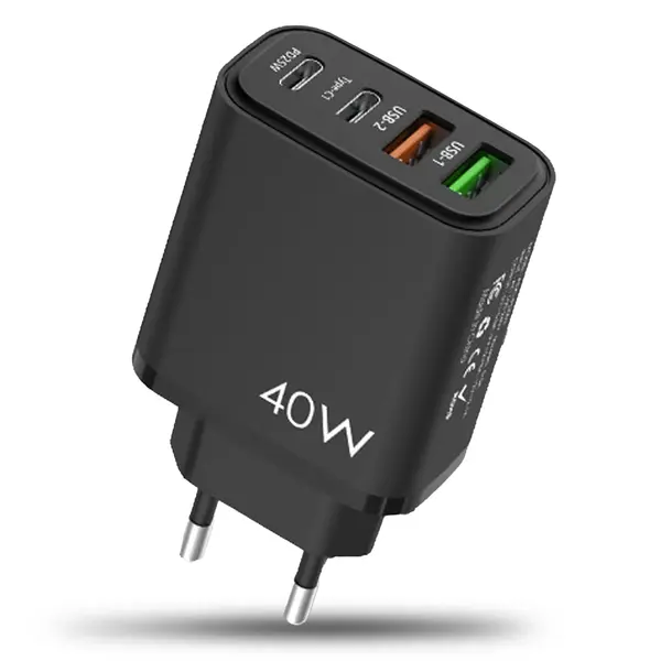 Incarcator Retea Timebox, 4 Porturi, 40W, 2 x Type-C, 2 x USB, Negru - Default Title