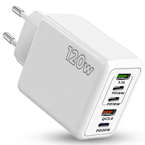 Incarcator Retea Timebox, 5 Porturi, 120W, 3 x Type-C, 2 x USB, Alb - Default Title