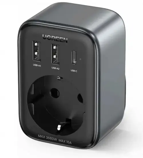 Incarcator Retea UGREEN CD314, 30W, 3A, 1 x Schuko - 1 x USB-C - 2 x USB-A (Negru)