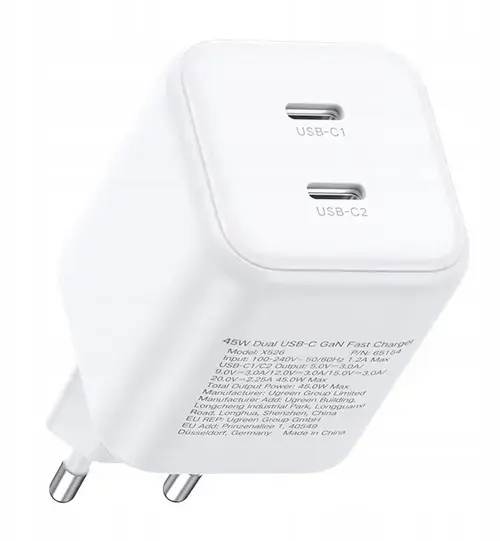 Incarcator retea Ugreen X526, 45 W, 2x USB-C (Alb)