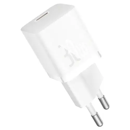 Incarcator Retea USB-C Baseus GaN5S, 30 W, 3 A, USB-C, Cablu USB-C (Alb)
