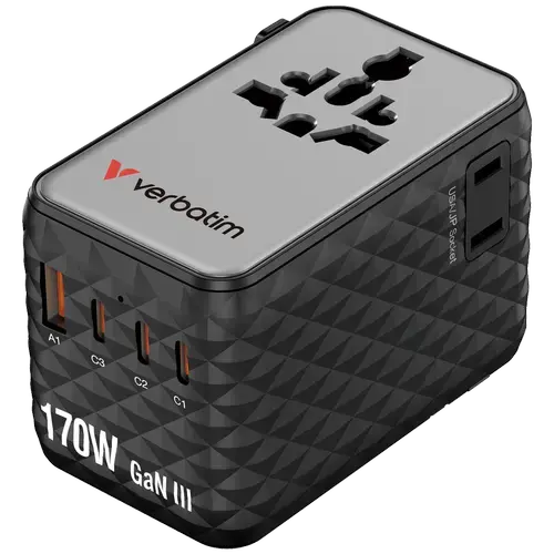 Incarcator retea Verbatim Charge 'n' Travel GaN III, 170 W, 3x USB Type-C, USB-A (Negru)