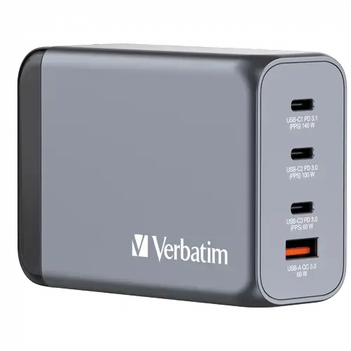 Incarcator retea Verbatim GaN 32205, 240W, 3x USB Type-C 140/100/65 W, 1x USB-A 60 W (Gri)
