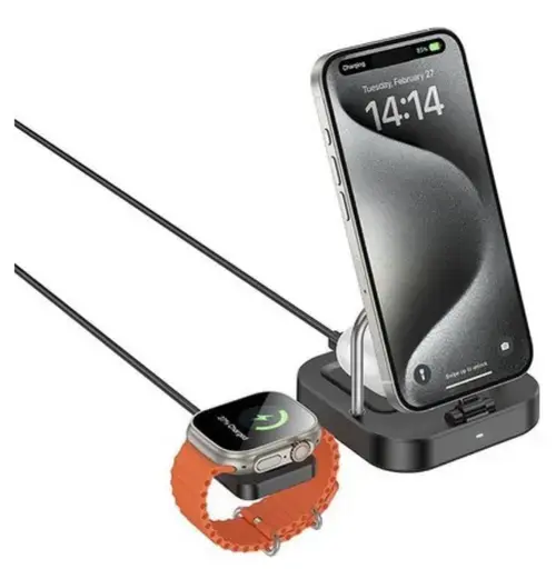 Incarcator Retea Wireless HOCO CQ16A 3in1, 15W, 1.67A, Negru