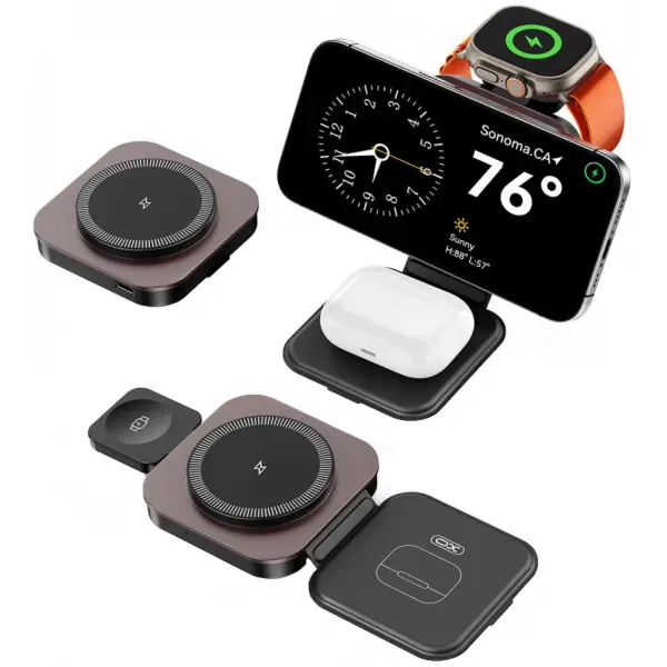 Incarcator Retea Wireless XO Design CX035 3in1, 15W, 1.67A, Negru