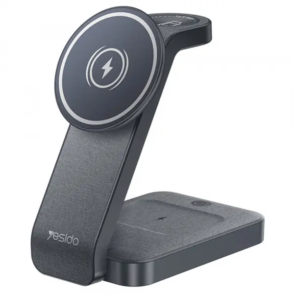 Incarcator Retea Wireless Yesido DS26 3in1, 15W, 1.67A, Gri