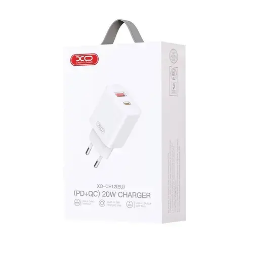 Incarcator Retea XO Design CE12, 20W, 1.67A, 1 x USB-A - 1 x USB-C, Alb