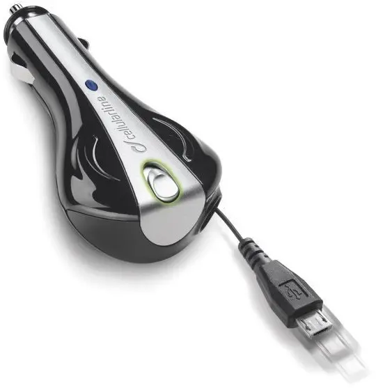 Încărcător retractabil pentru mașină Cellularline - 12V, microUSB, Nokia/LG, negru